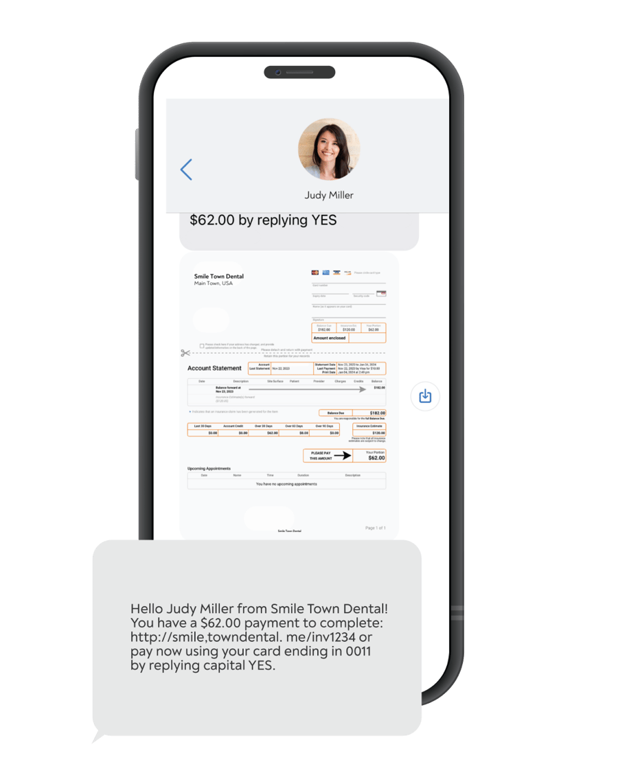 Curve text-to-pay billing experience on a phone