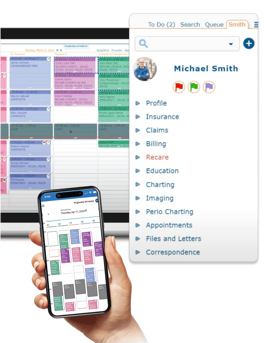 Curve Hero scheduling and patient profile interface