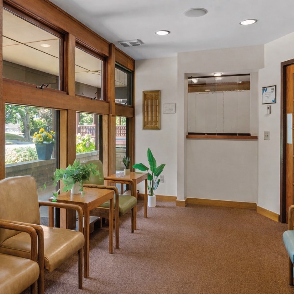 Warm, sunlit waiting area at Schwartz Family Dentistry